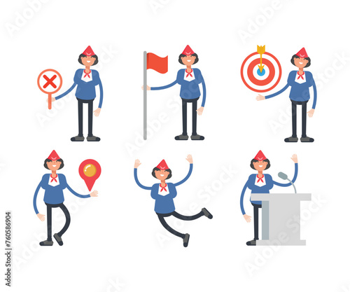 air hostess characters in different poses set vector illustration