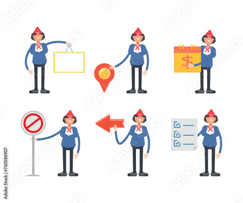 air hostess characters in different poses set vector illustration