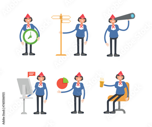 air hostess characters in different poses set vector illustration