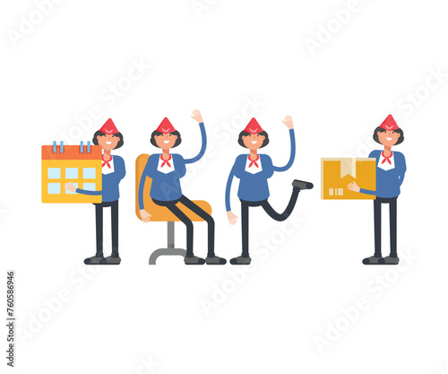 air hostess characters in different poses set vector illustration