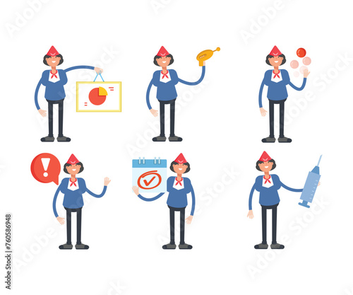 air hostess characters in different poses set vector illustration