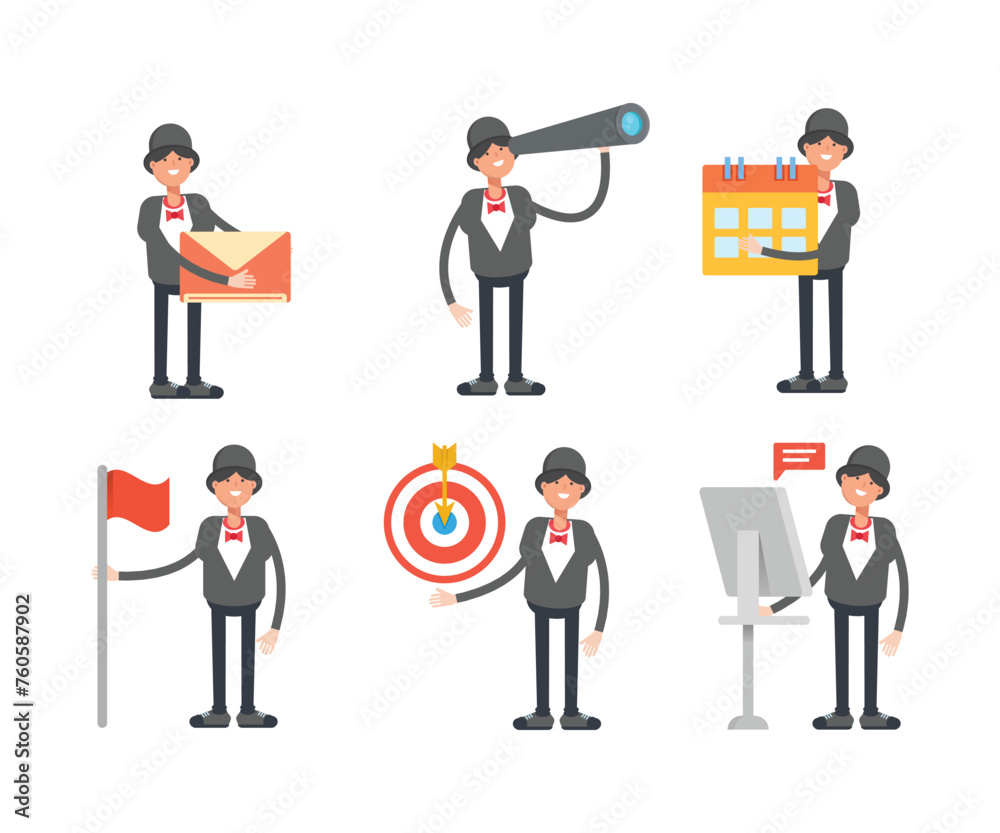 girl in tuxedo characters set in various poses vector illustration girl in tuxedo characters set in various poses vector illustration