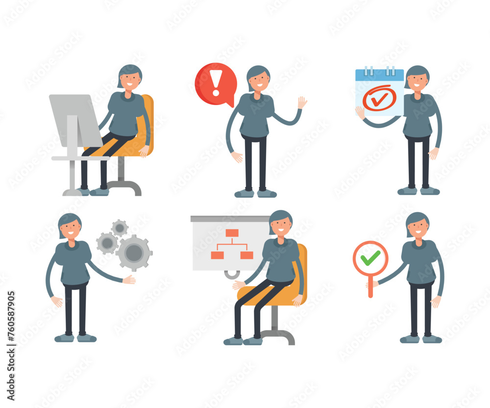 woman character in different poses set vector illustration woman character in different poses set vector illustration