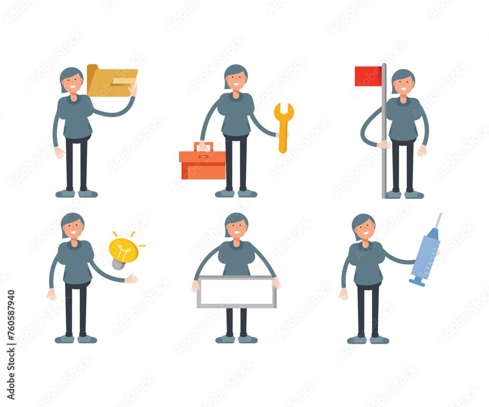 woman character in different poses set vector illustration woman character in different poses set vector illustration