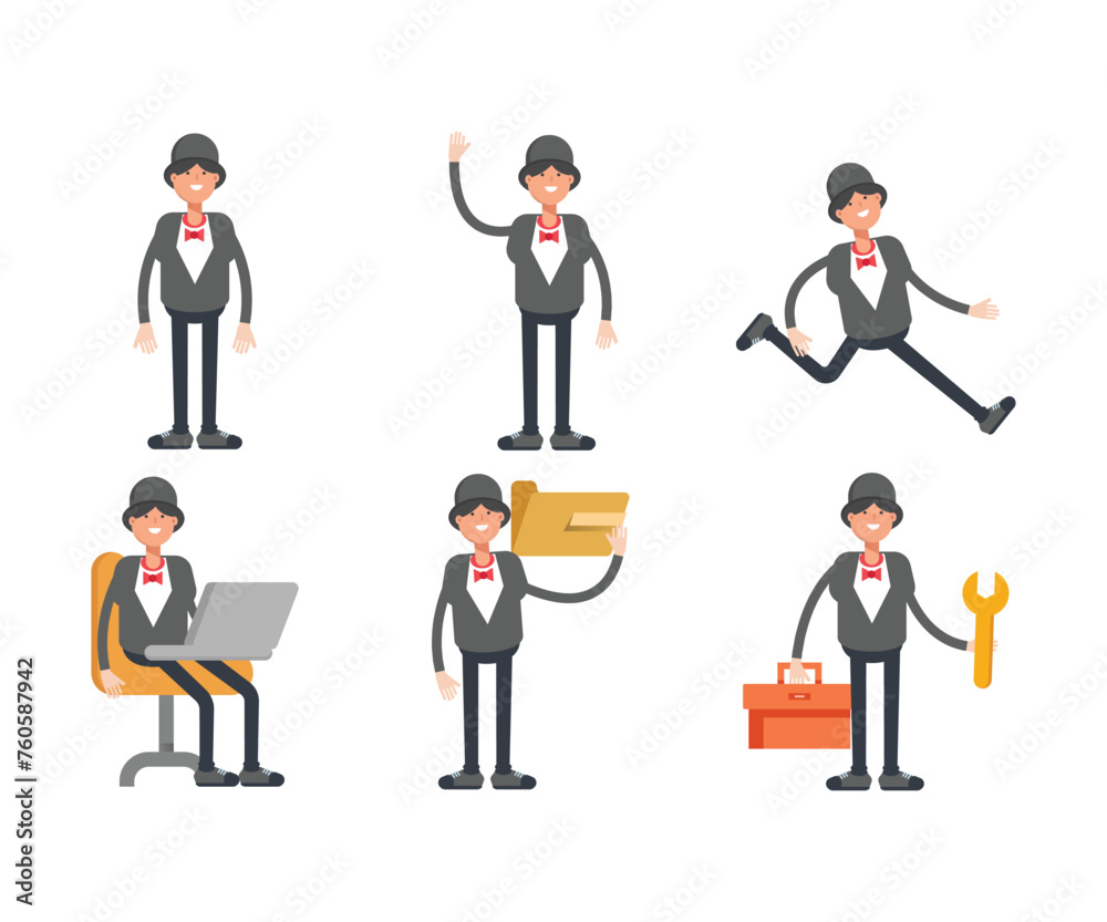 girl in tuxedo characters set in various poses vector illustration girl in tuxedo characters set in various poses vector illustration