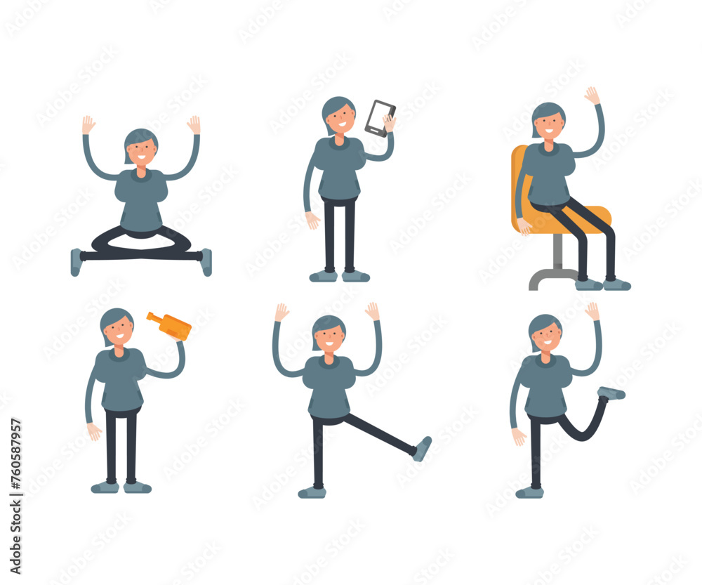 woman character in different poses set vector illustration woman character in different poses set vector illustration