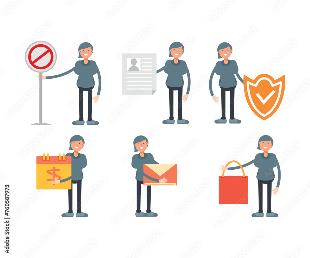 woman character in different poses set vector illustration woman character in different poses set vector illustration