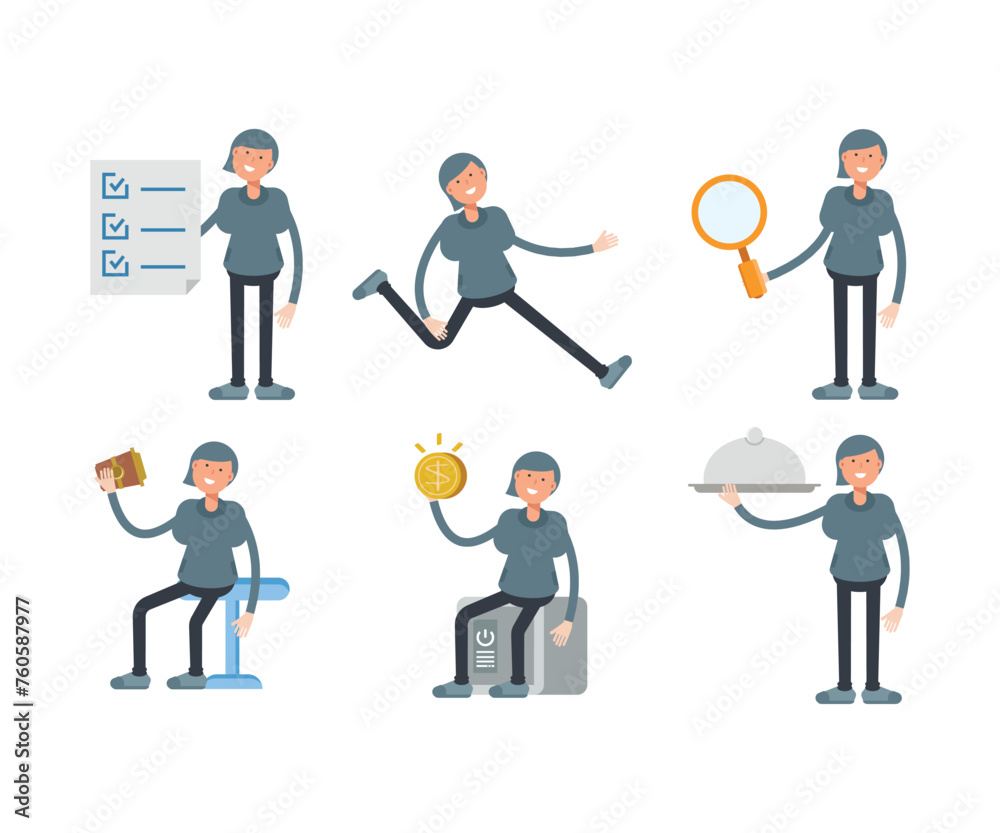 woman character in different poses set vector illustration woman character in different poses set vector illustration