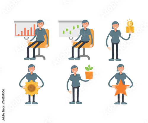 woman character in different poses set vector illustration