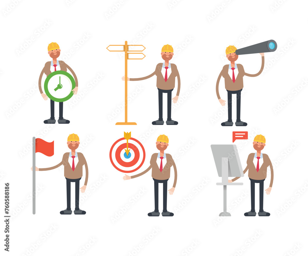 engineer characters in different poses set vector illustration engineer characters in different poses set vector illustration