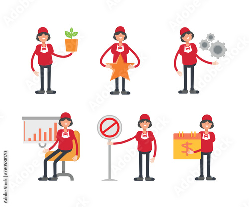 waitress characters set in various poses vector illustration
