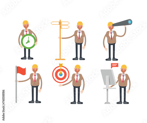 engineer characters in different poses set vector illustration