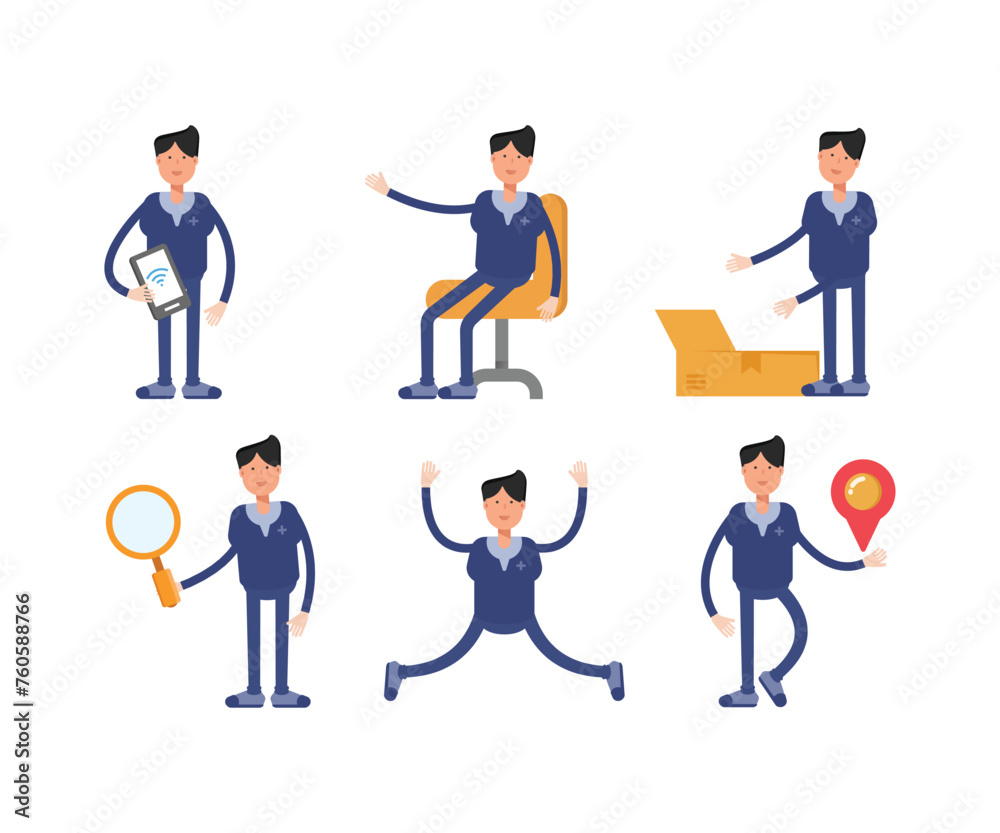 male doctor characters in different poses set vector illustration male doctor characters in different poses set vector illustration