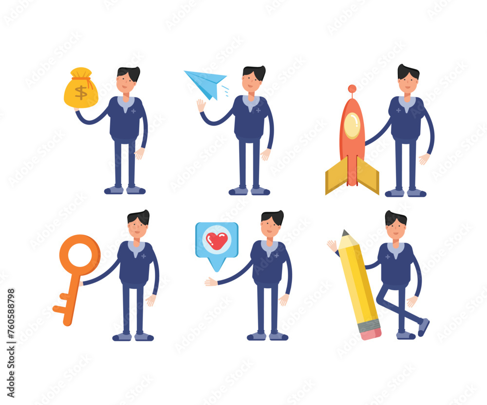 male doctor characters in different poses set vector illustration male doctor characters in different poses set vector illustration