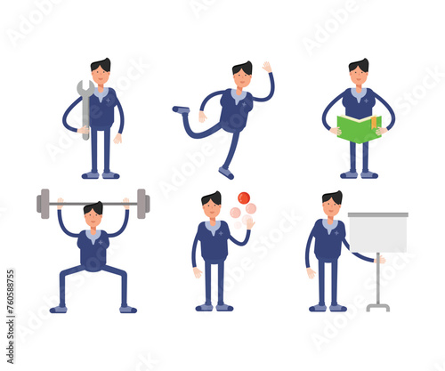 male doctor characters in different poses set vector illustration