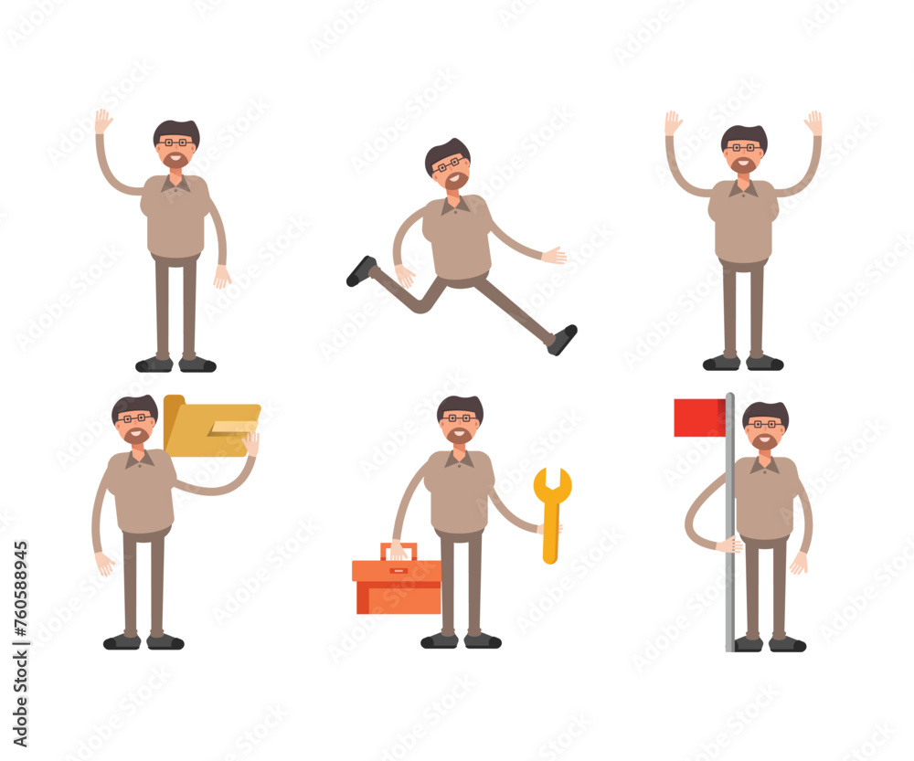 beard man characters set in various poses vector illustration beard man characters set in various poses vector illustration