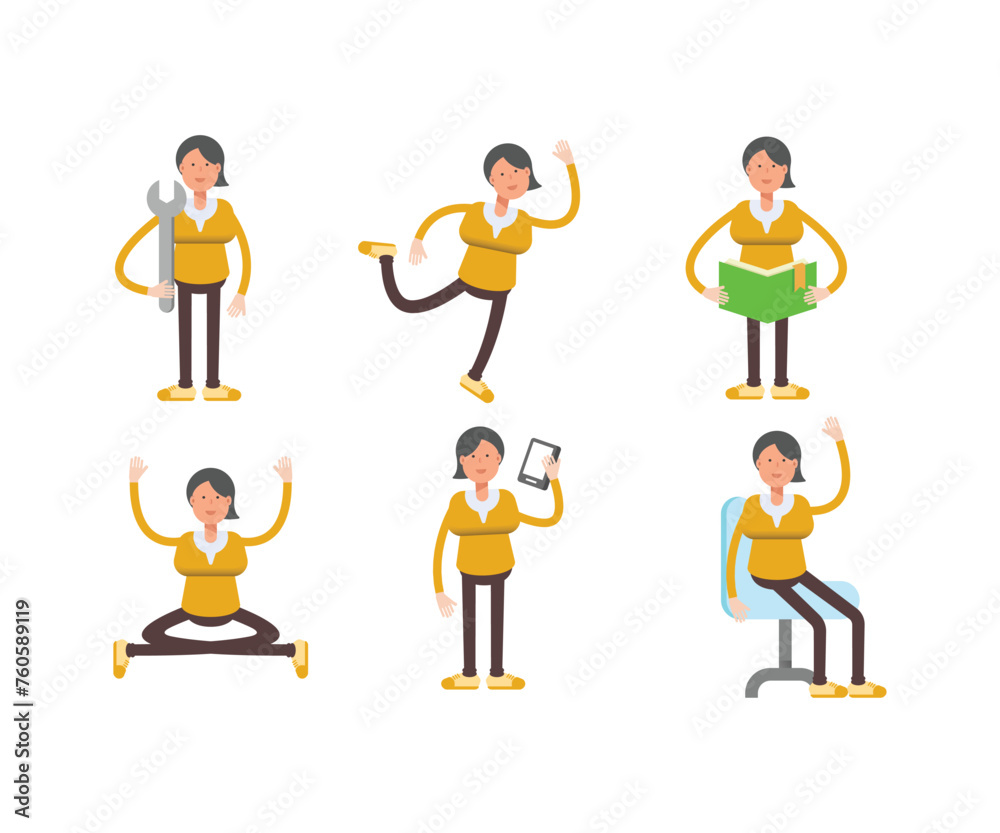 woman characters in different poses vector set woman characters in different poses vector set