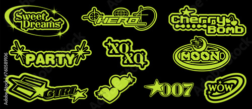 Retro Y2K logo. Universal objects for design, projects, posters, banners and business cards. Elements collection