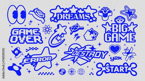 Retro Y2K logo. Trendy abstract star shapes, universal objects for design, projects, posters, banners and business cards. Elements collection