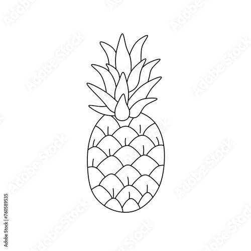 Vector isolated one single pineapple fruit with leaves colorless black and white contour line easy drawing