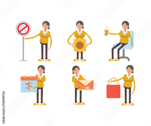 woman characters in different poses vector set