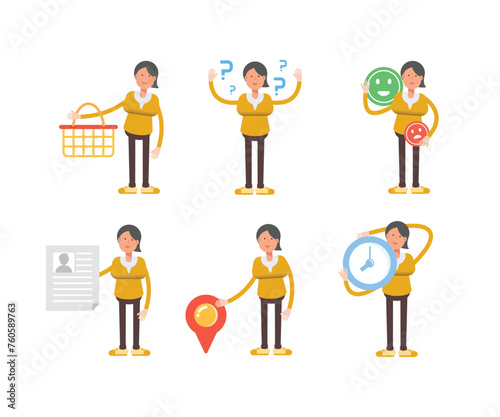 woman characters in different poses vector set