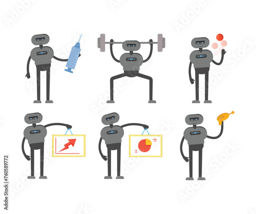 humanoid characters set in different poses vector illustration