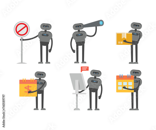 humanoid characters set in different poses vector illustration