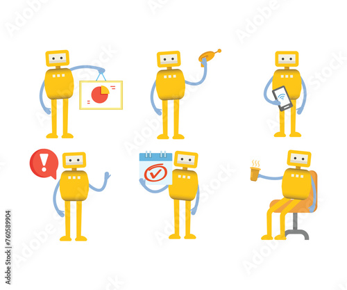 humanoid robot characters in different poses vector illustration