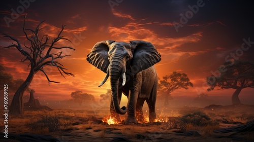 elephant at sunset