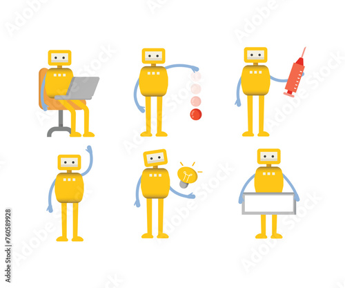 humanoid robot characters in different poses vector illustration