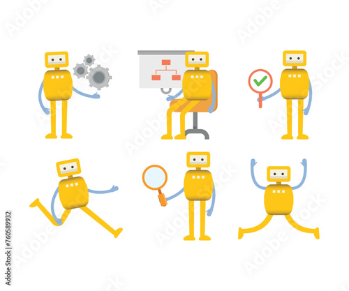 humanoid robot characters in different poses vector illustration