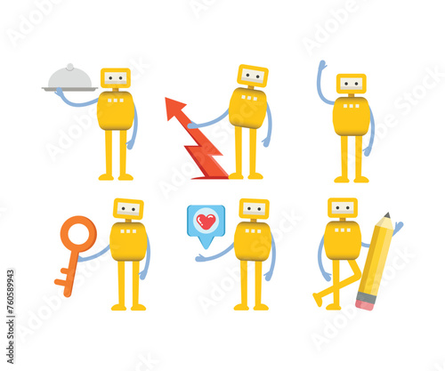 humanoid robot characters in different poses vector illustration