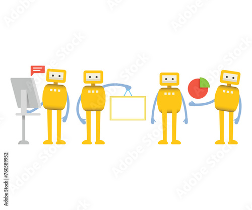 humanoid robot characters in different poses vector illustration