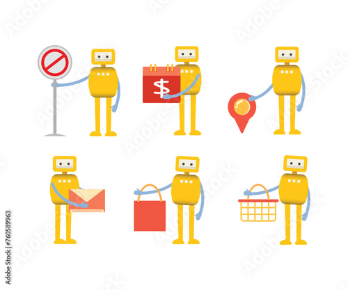 humanoid robot characters in different poses vector illustration