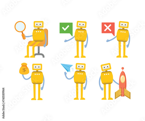 humanoid robot characters in different poses vector illustration