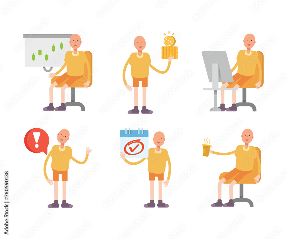 bald man characters in different poses vector set bald man characters in different poses vector set