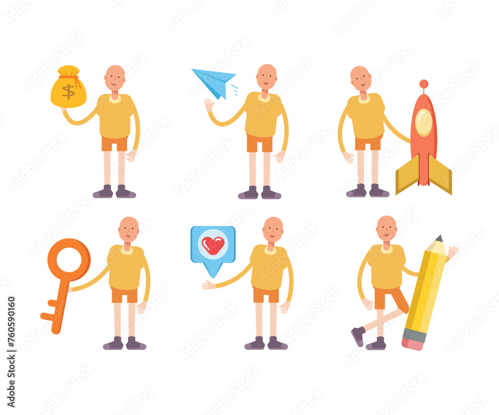 bald man characters in different poses vector set bald man characters in different poses vector set