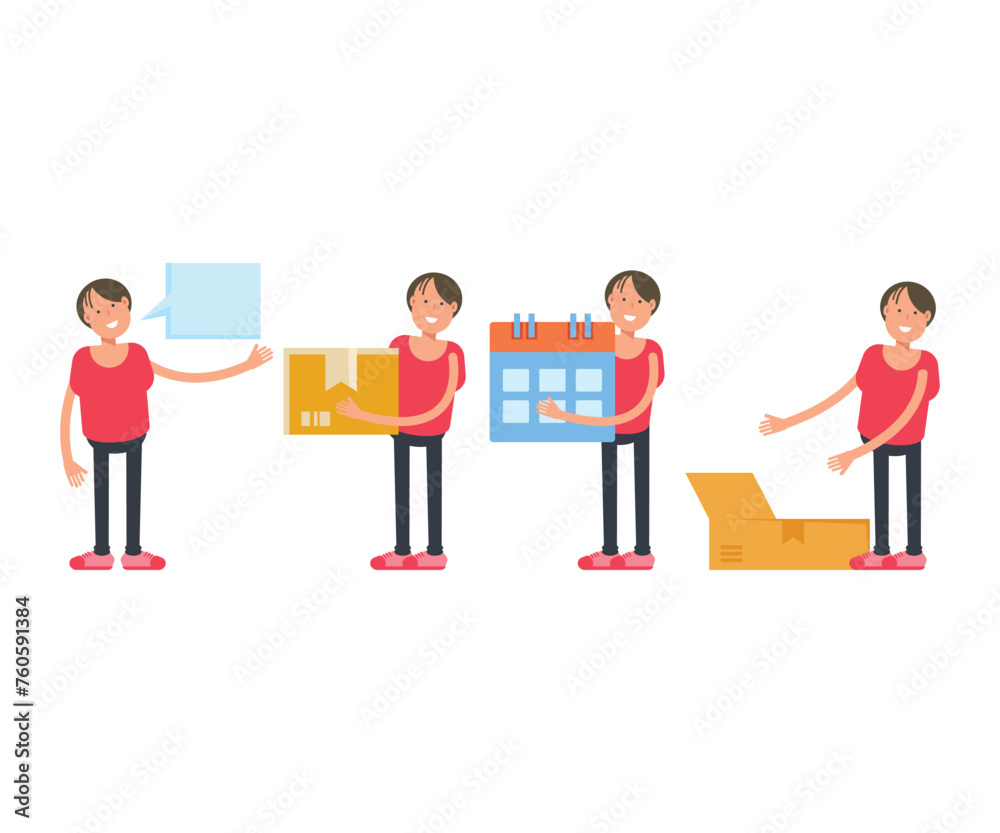boy characters in different poses vector set