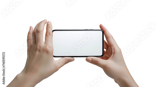 Female's Hands Playing on Smartphone, Isolated on a transparent background.