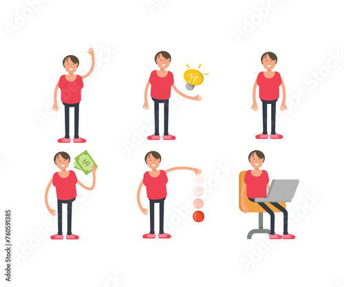 boy characters in different poses vector set