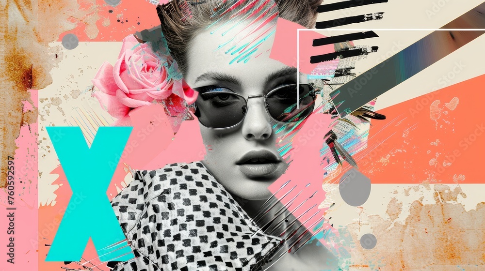 Fototapeta Pop art collage with halftone banner for sale. Poster design