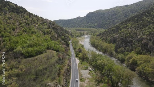 Aerial view of Struma River passing through the Kresna Gorge, Bulgaria photo