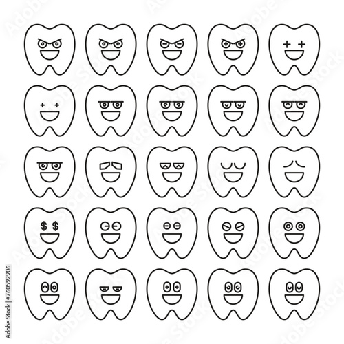 smile tooth emoticons set vector illustration