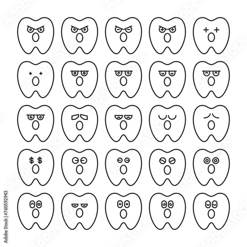 amazed tooth emoticons set vector illustration