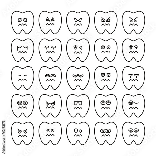 nervous tooth emoticons set vector illustration