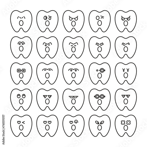 amazed tooth emoticons set vector illustration