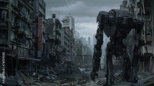 Mechanical robot future world war advanced technology.