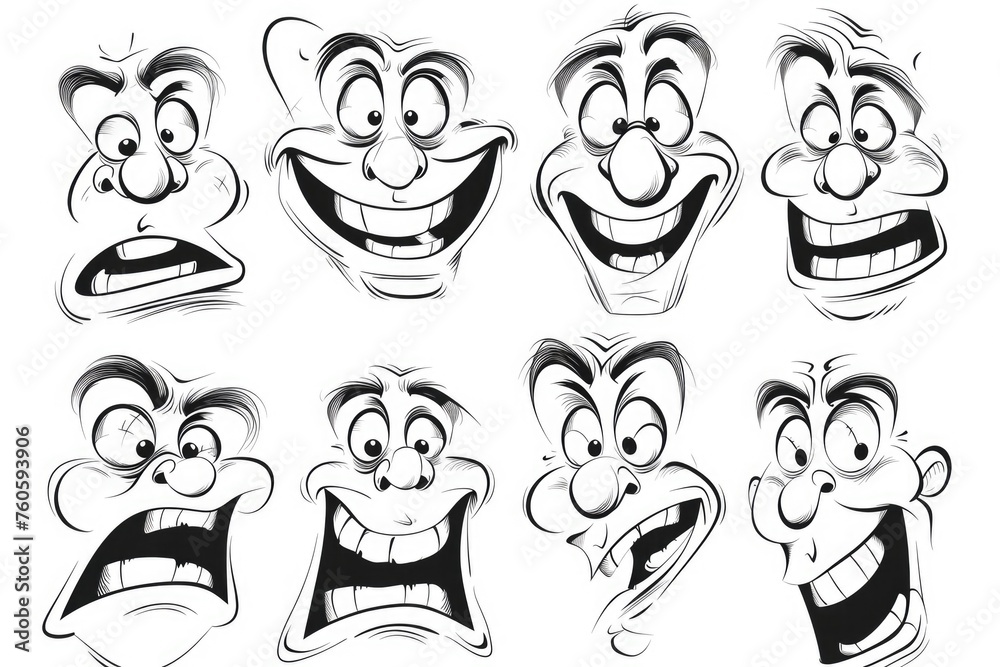 Fototapeta premium Collection of cartoon faces showing various emotions. Ideal for design projects