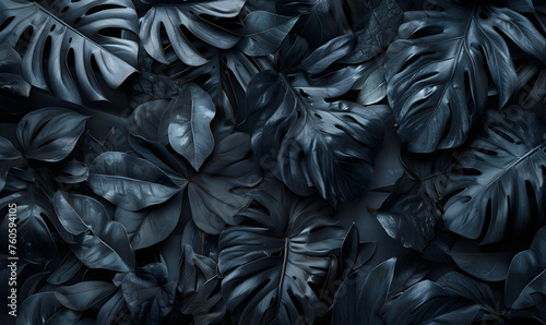 abstract black leaves for tropical leaf background, Generative AI